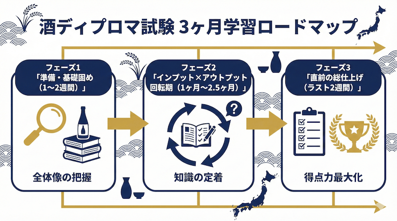 酒ディプロマ3ヶ月学習ロードマップ：準備・回転期・総仕上げの3フェーズ